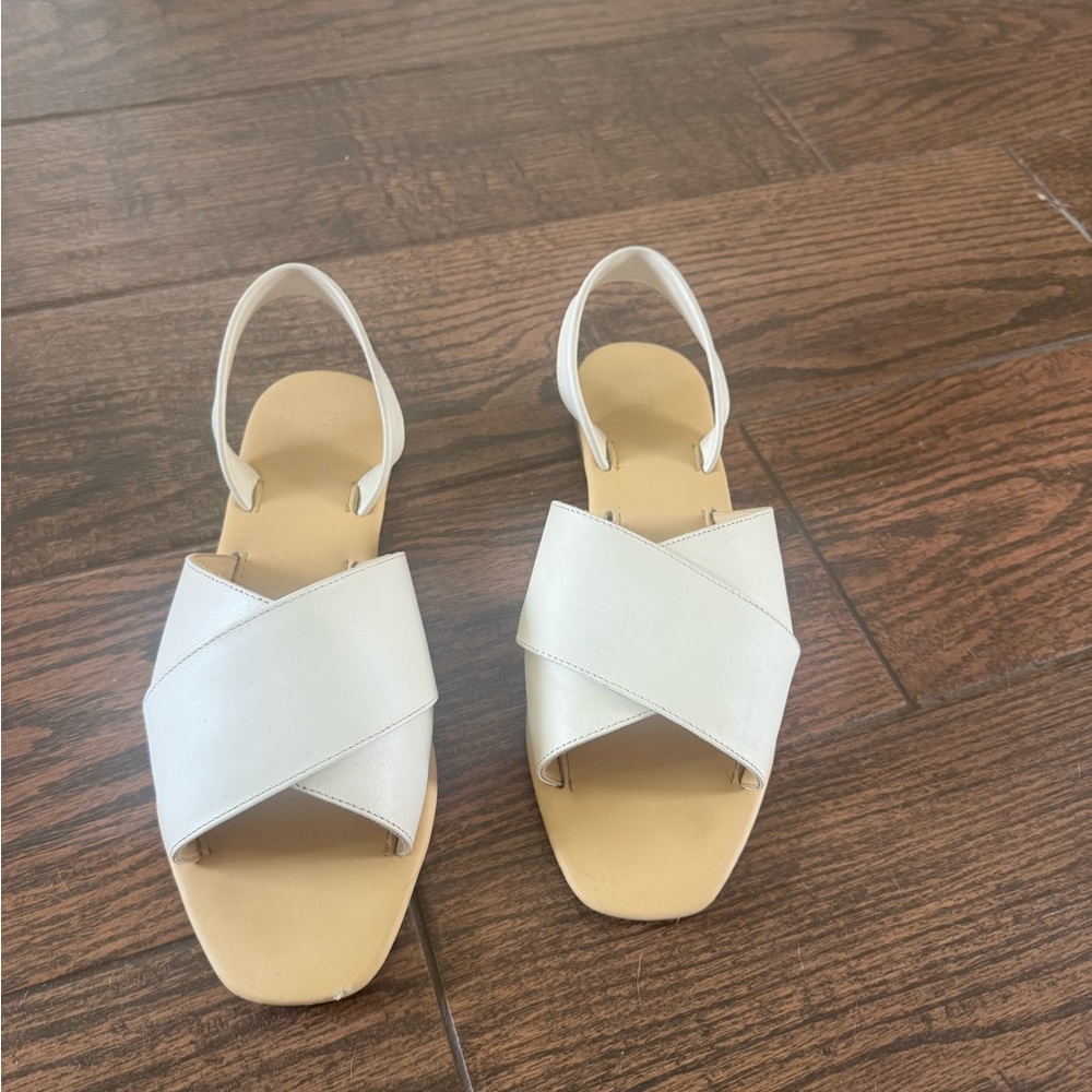 Nisolo White Cross-Strap Leather Slingback Sandals